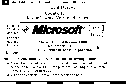 Microsoft Word for Mac 4.0 About Dialog (1990)